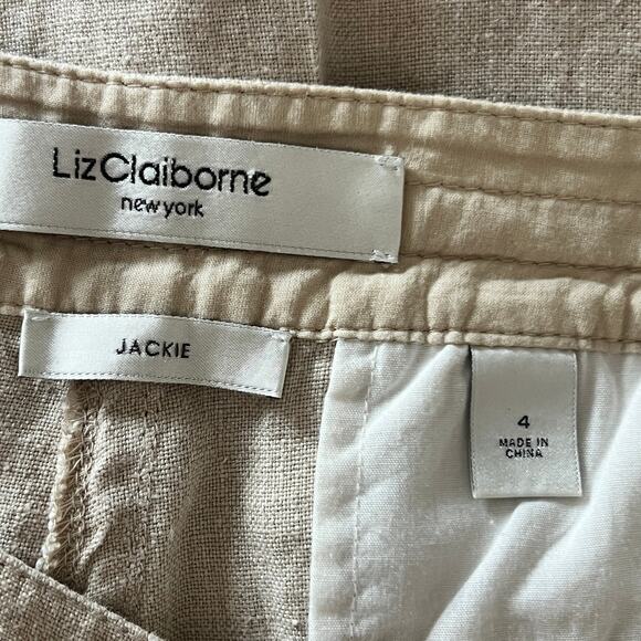 Liz Claiborne Jackie Linen Drawstring Wide Leg Trouser Pants Womens Size 4 Beige - Picture 6 of 10
